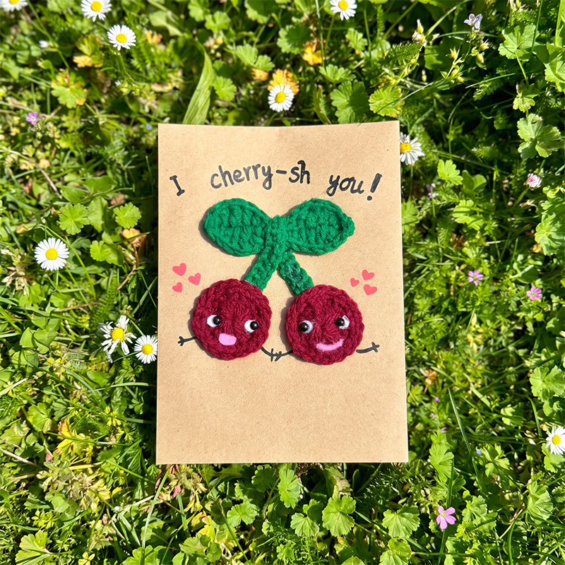 Rubbyoo 3d Greeting Cards - Creative Crochet Holiday Card | Knitted Card For Mother's Day And Birthdays - Cherry - I cherry-sh you! - image 13