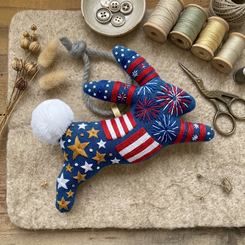 Rubbyoo Rabbit Embroidery Kit - Stars And Stripes | Memorial Day Keepsake | Unique Patriotic Bag Charm - image 4