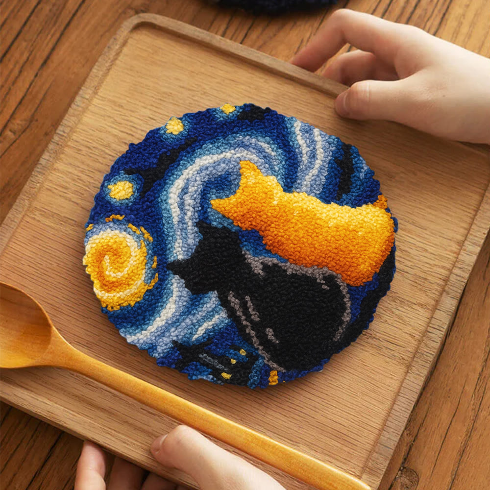 Starry Sky With Cats Punch Needle Kit - Creative Coaster Art | Unique Desk Decor  - image 11