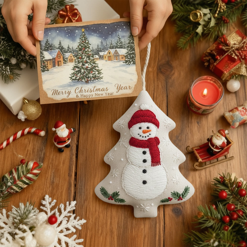 Rubbyoo Tree-shaped Embroidery Kit - Happy Snow Man | Christmas Hanging Decor | Diy Needle Artcraft - image 3