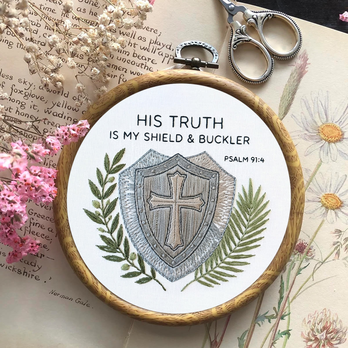 Rubbyoo Embroidery Kit - His Truth Is My Shield & Buckle | Bible Psalm 91:4 | Diy Religious Wall Art - image 4