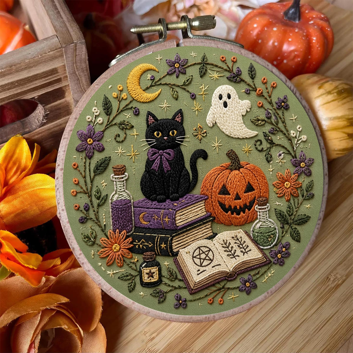 Rubbyoo Embroidery Kit - Midnight Grimoire | Cozy Craft Kit for Beginners | Spooky Season Ornament - image 7