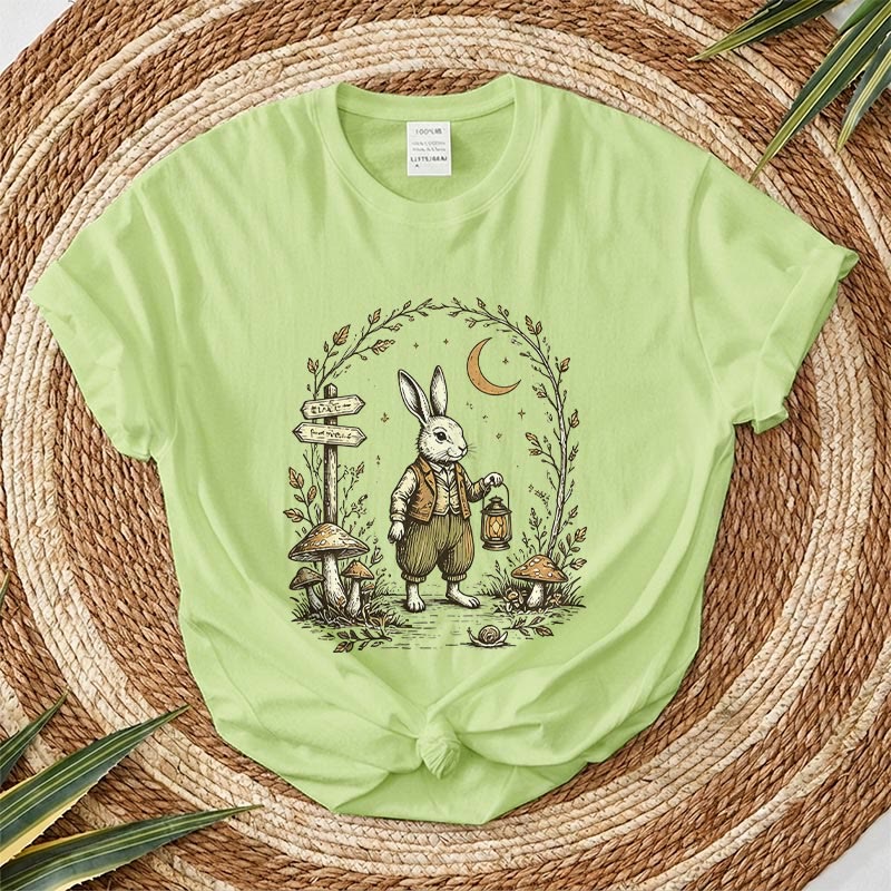 Rubbyoo Woodland Rabbit Graphic Tee  - Special Birthday Gift For Her | Fairy-tale Style Rabbit & Forest Graphic - Matcha Green - 2XL - image 9