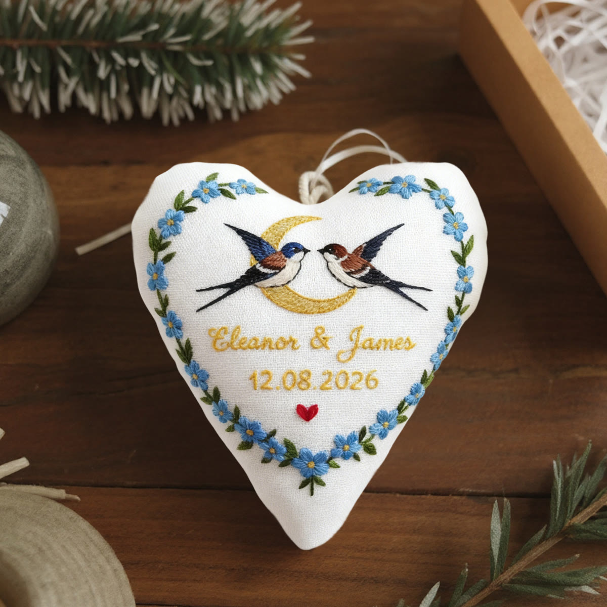 Rubbyoo Heart Embroidery Kit - Swallows Moon Blue Floral Wreath | Bespoke Handcrafted Work | Anniversary Prime Choice - image 7