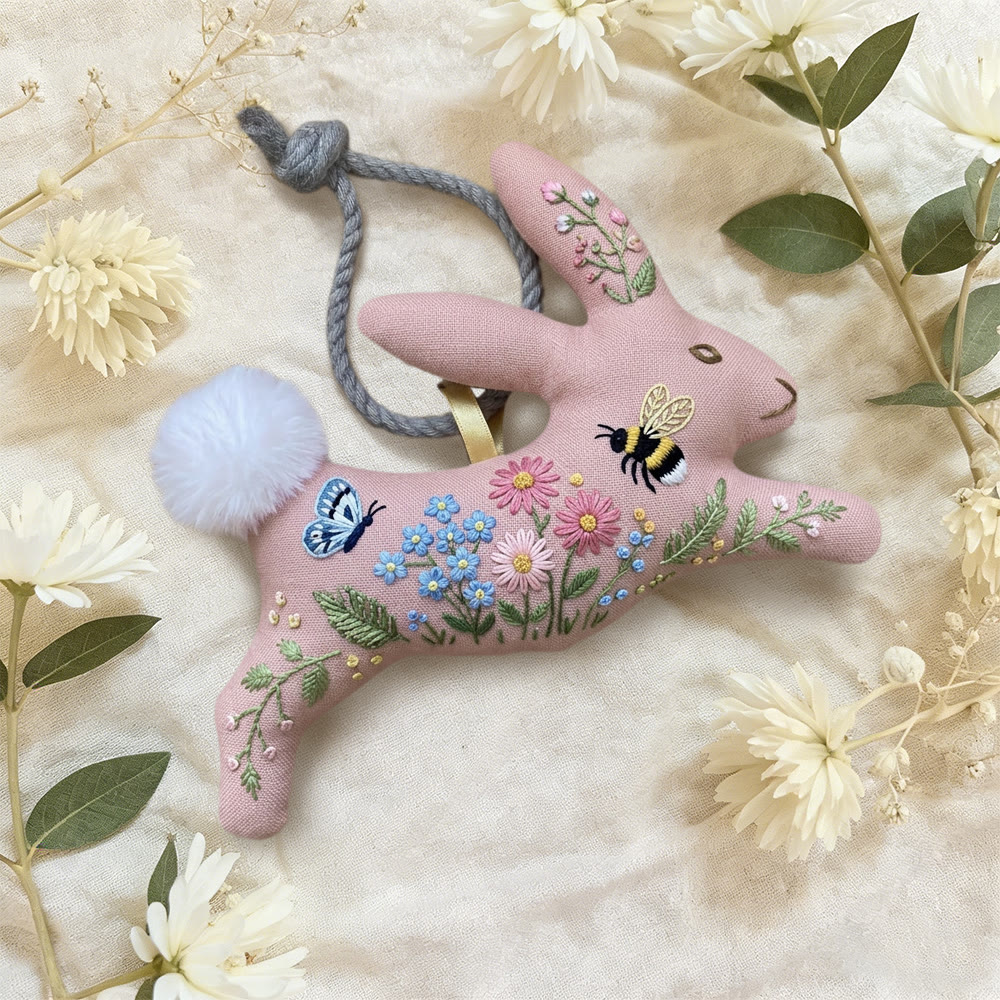 Rubbyoo Rabbit Embroidery Kit - Pink Rabbit  | Diy Floral Art | Easter Handmade Craft  - image 3
