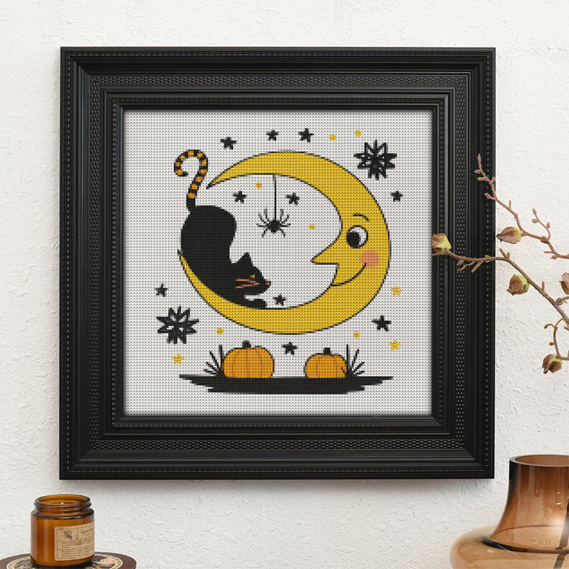  Cross Stitch Kit - Black Cat And Moon | Spooky Halloween Decor | Diy Needlework Collection - image 10