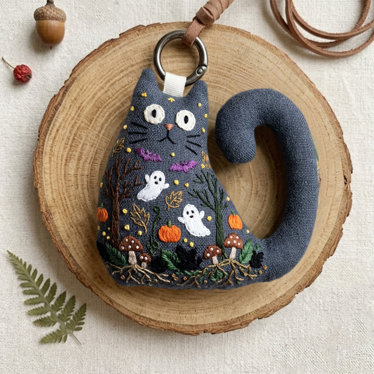 Rubbyoo Cat Embroidery Kit - Mushroom And Ghost | Unique Keepsake For Cat Lovers | Goblincore Home Decor Accent - image 6