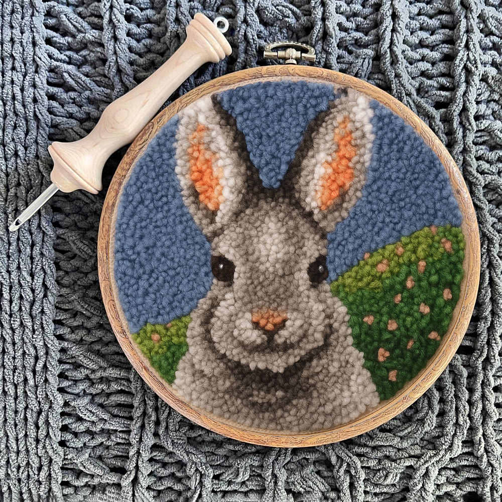 Lovely Grey Rabbit Punch Needle Kit - Diy Needlepoint For Beginner | Nice Handmade Craft - image 10