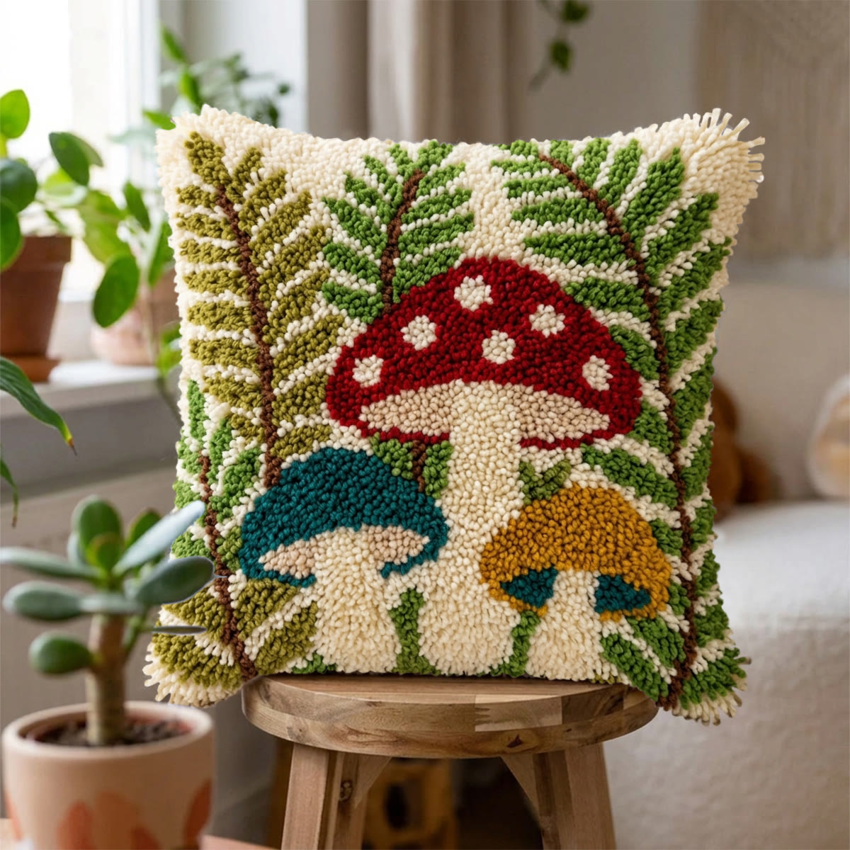 Rubbyoo Latch Hook Pillow Kit - Toadstool Fern | Living Room Decor | Easy Handmade Craft  - image 3