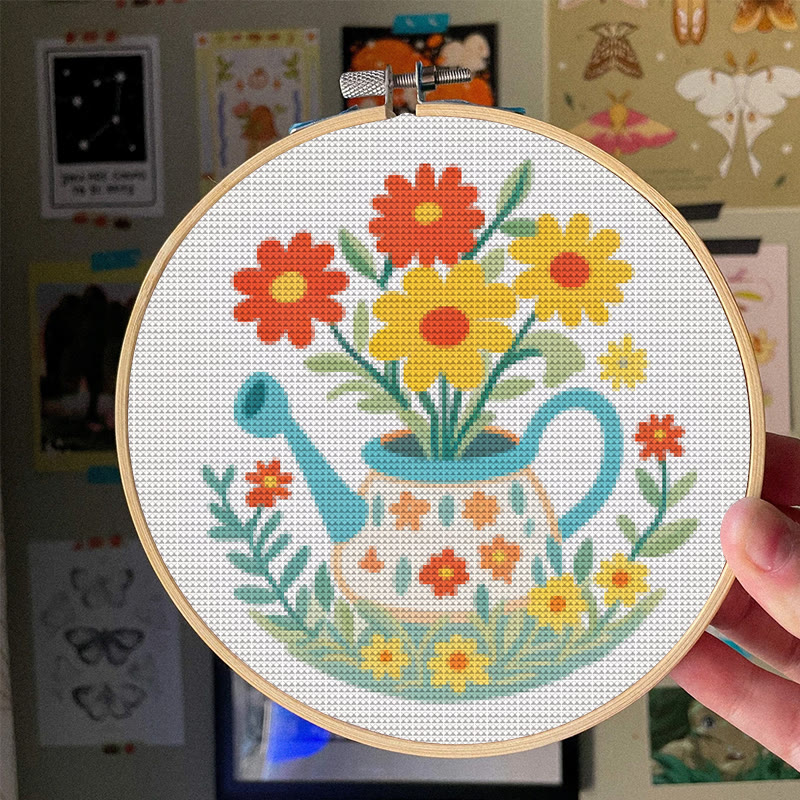 Cross Stitch Kit - Watering Can | Floral Handmade Needlework | Perfect For Wall Hanging  - image 7