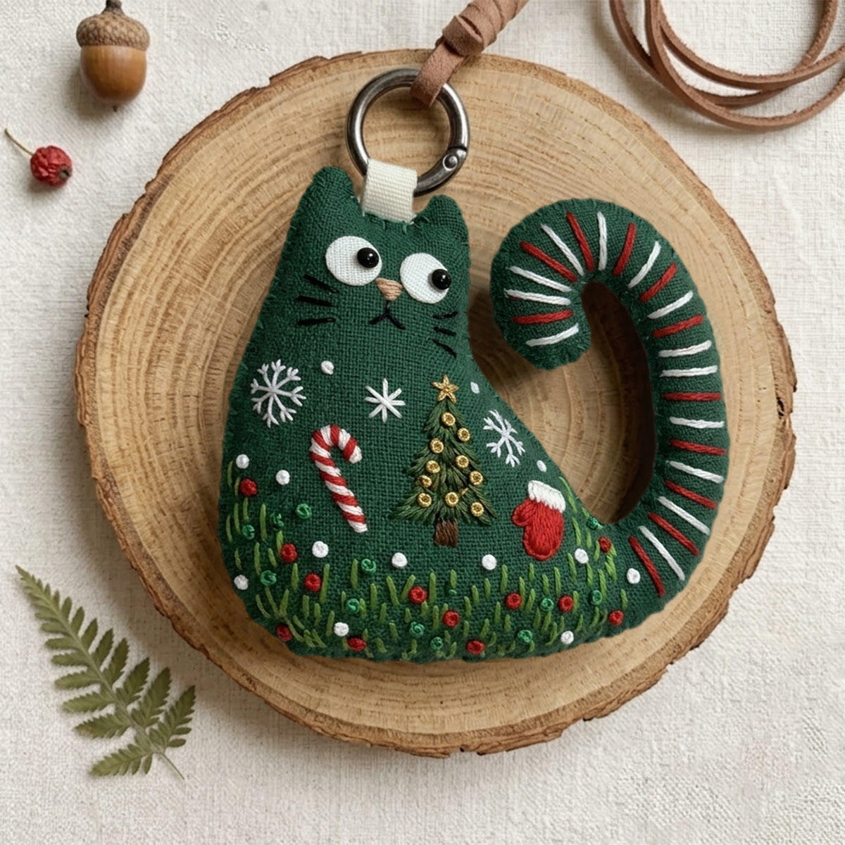 Rubbyoo Cat Embroidery Kit - Christmas Tree And Candy Cane | Holiday Gift For Children | Cozy Backpack Accessory - image 6