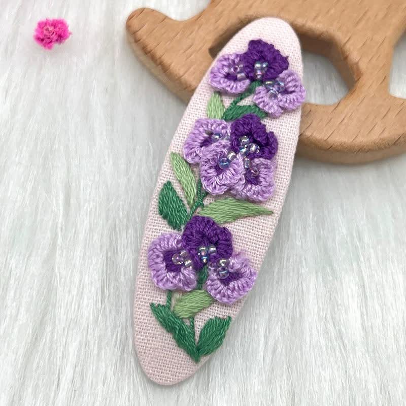 Embroidered hair clip DIY handmade material bag hair accessory headpiece - image 7