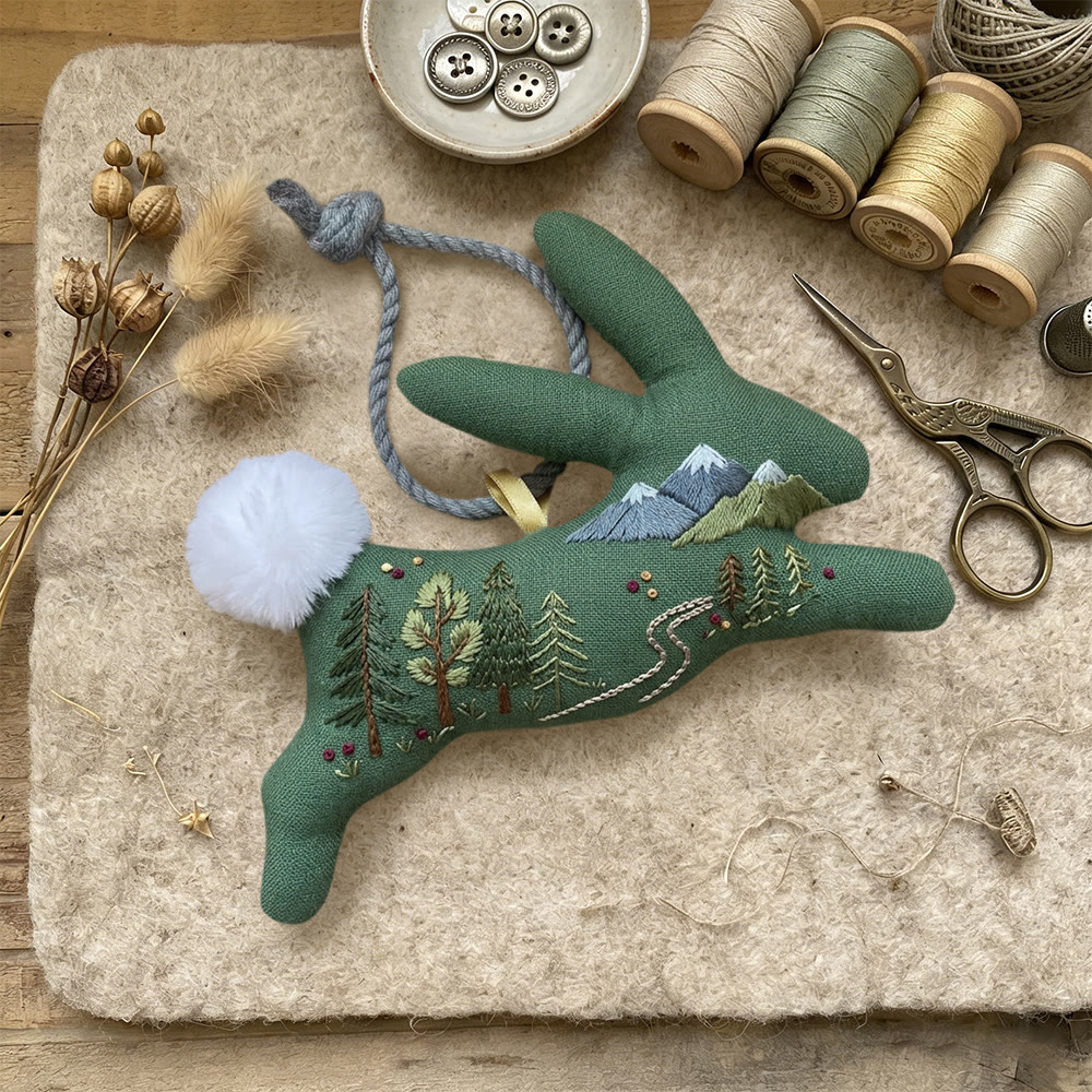 Rubbyoo Rabbit Embroidery Kit - Mountain River Landscape | Accessible Craft | Scenic Nook Token - image 4