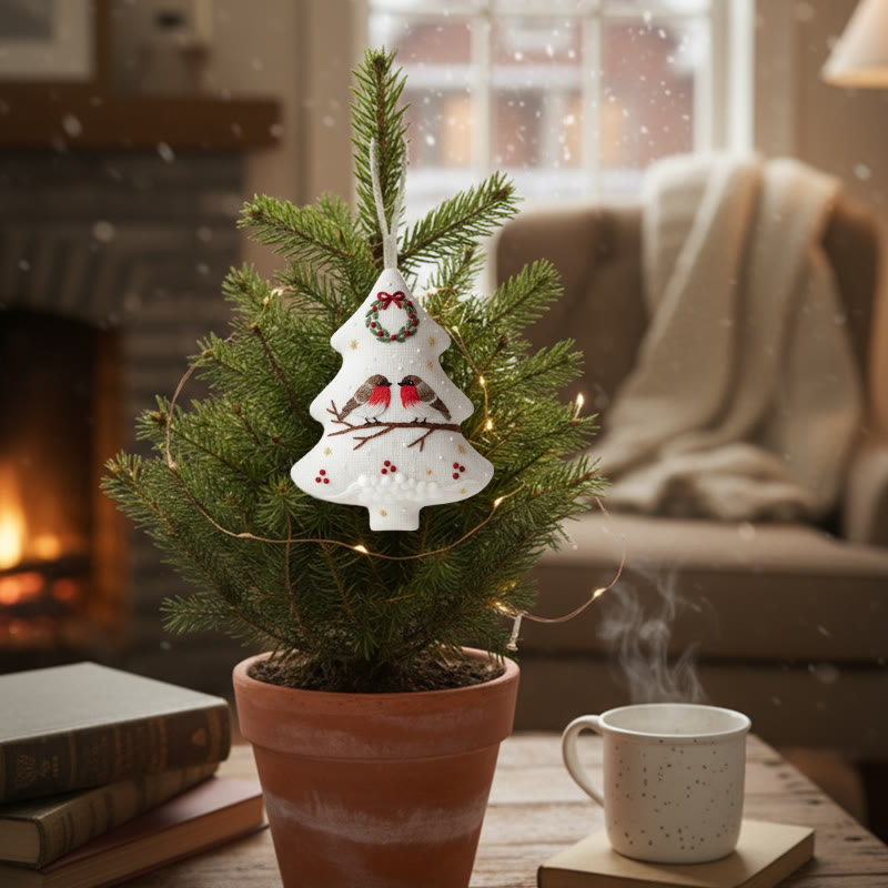 Rubbyoo Tree-shaped Embroidery Kit - Robin Perched On Wreath | Handstitched Craft | Festive Home Decor - image 9