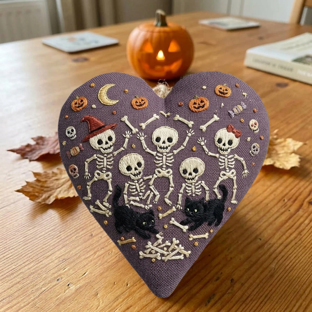 Rubbyoo Heart Embroidery Kit - Dancing Skeletons | Unique Spooky Gift | Kids Room Halloween - image 3