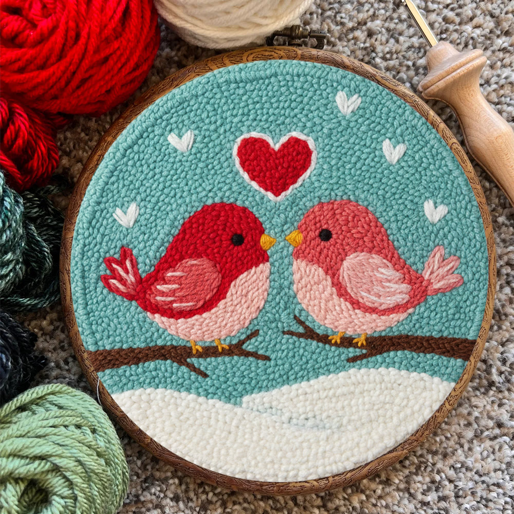 Loving Bird Pair Snowy Backdrop Punch Needle Kit – Beginner-simple DIY Creation | Home Decor Ornament - image 8