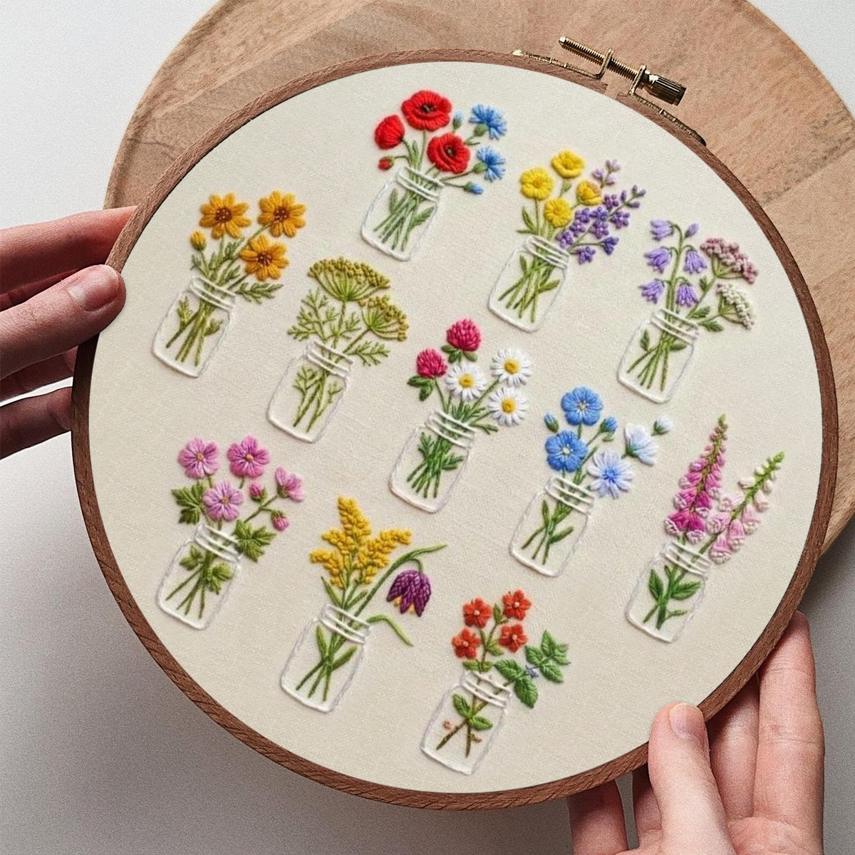 Rubbyoo Embroidery Kit - Colorful Potted Flowers | Nice For Handmade Beginner | Floral Hoop Art Craft  - image 7