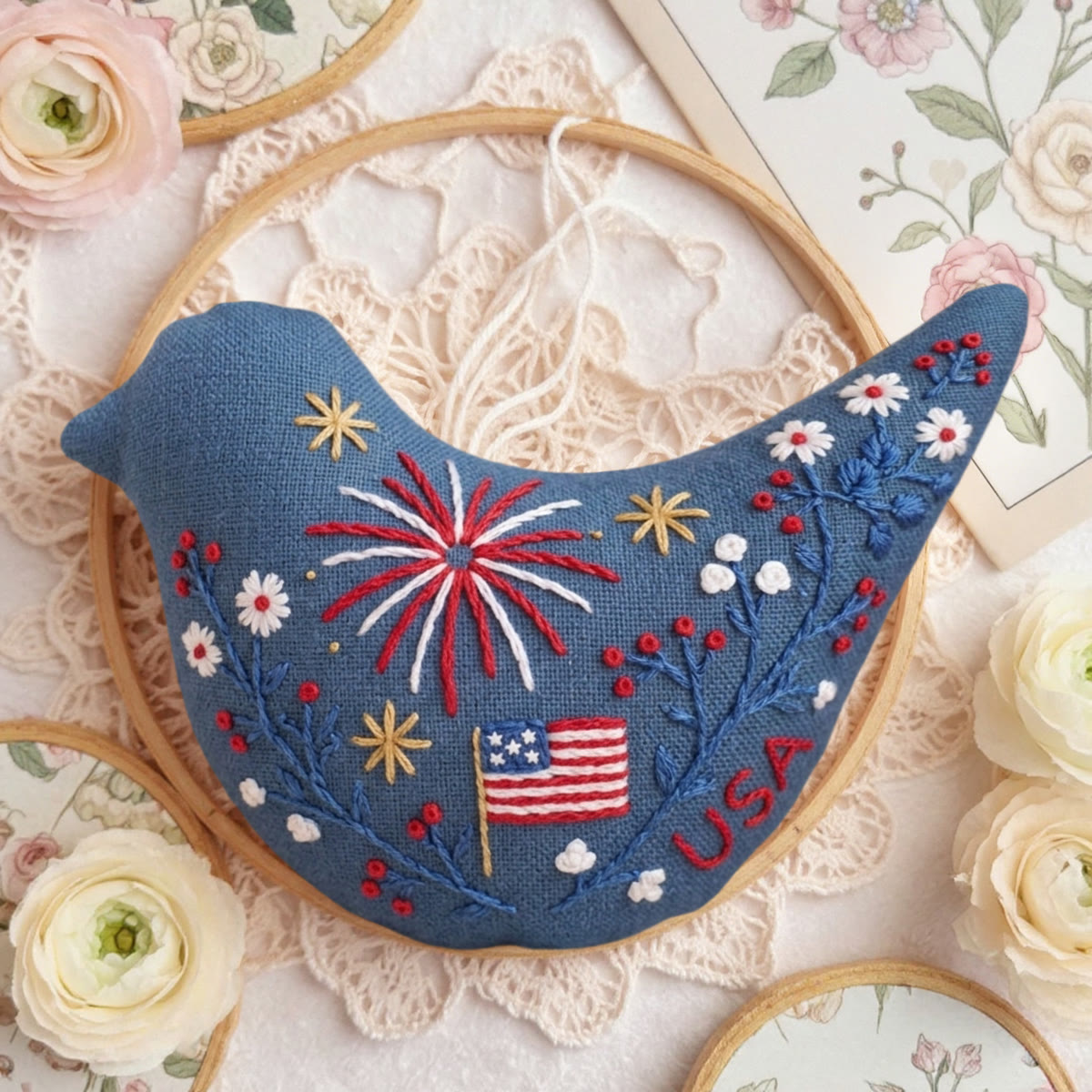 Rubbyoo Bird-shaped Embroidery Kit - America Anniversary | Diy Needlework Gift | Patriotic Handmade Art Craft  - image 5