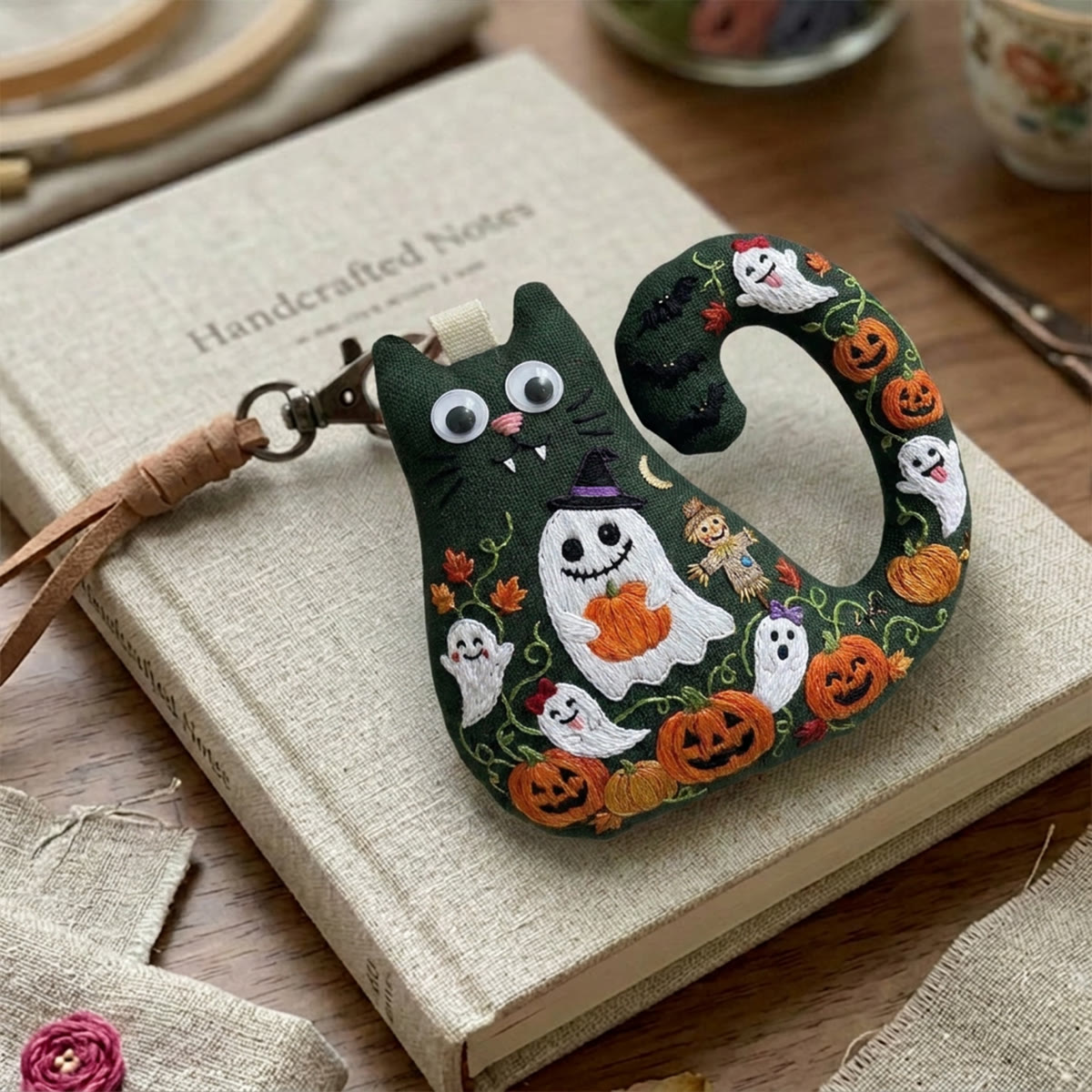 Rubbyoo Cat Embroidery Kit - Ghost Holding Pumpkin | Wall Hanging Ornament | Handmade Halloween Decoration - image 8