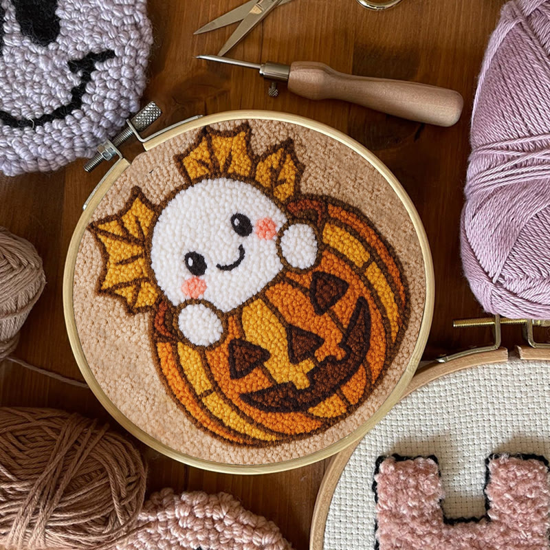 Pumpkin Ghost Punch Needle Kit - Adorable Halloween Craft | Diy Decorative Art - image 10
