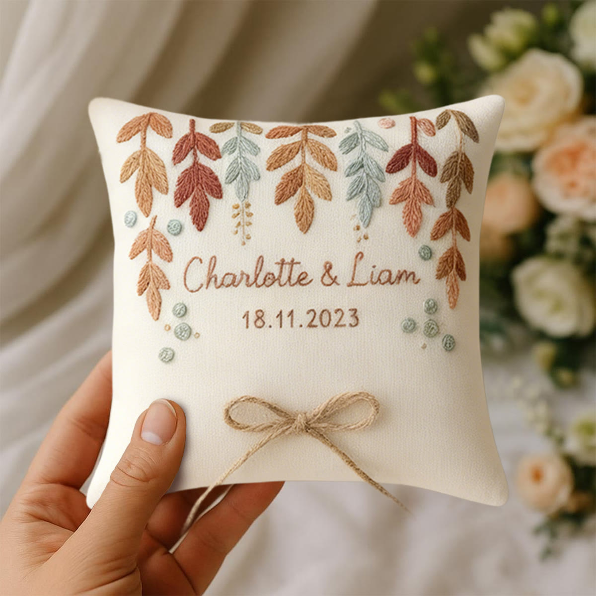 Rubbyoo Personalized Ring Bearer Pillow Embroidery Kit - Multicolored Leaf Decor | Beginner Handmade Gift | Gifting Favorite - image 7