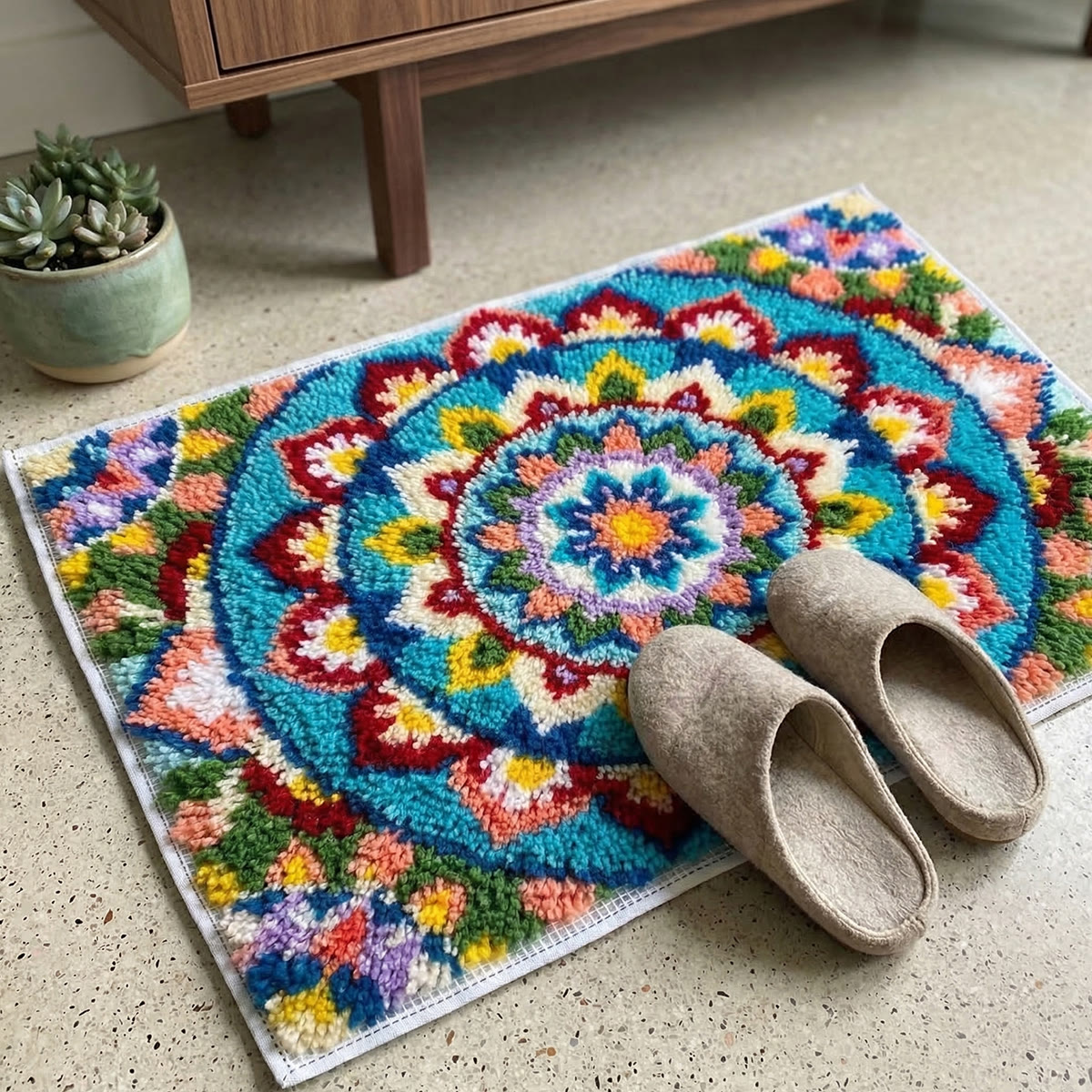 Rubbyoo Latch Hook Rug Kit - Mandala Design |  Diy Rug For Beginner | Handmede Outdoor Mat  - image 6