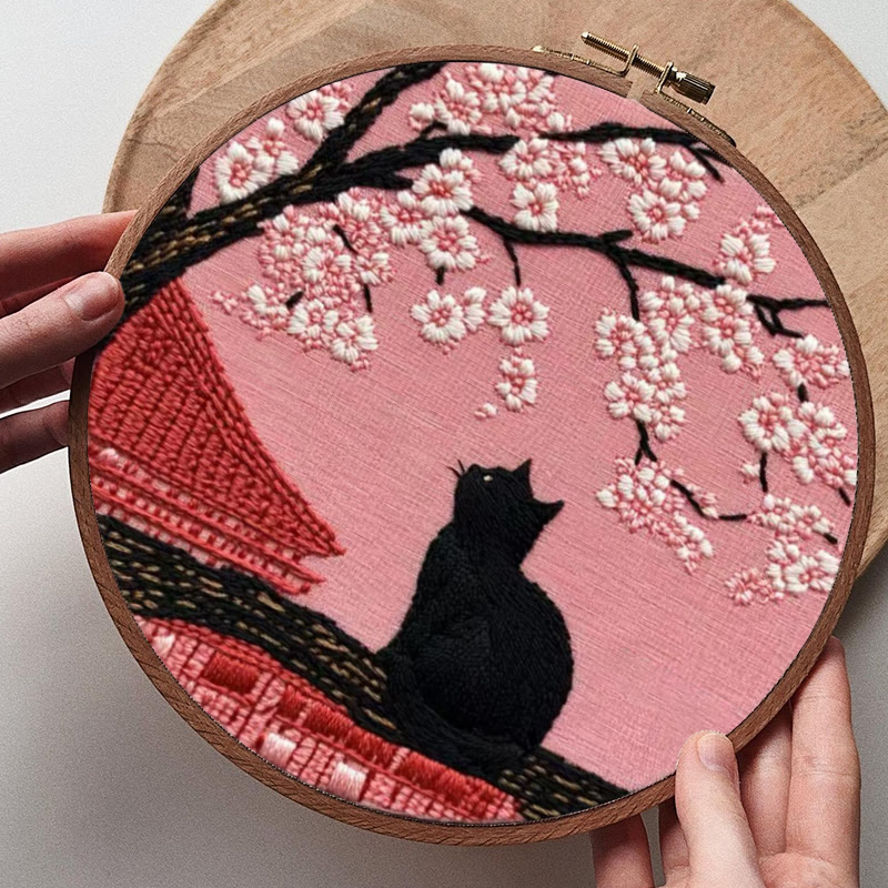 Rubbyoo Embroidery Kit - Sakura Cat Kyoto | Oriental-inspired Diy | Whimsical Wall Art Kit - image 7