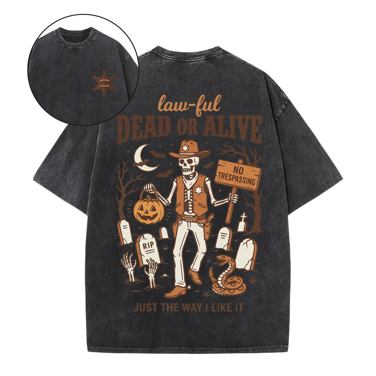 Rubbyoo Dead Or Alive Double Sided Unisex Washed T-shirt Stylish Halloween Look - Black - 5XL - image 14