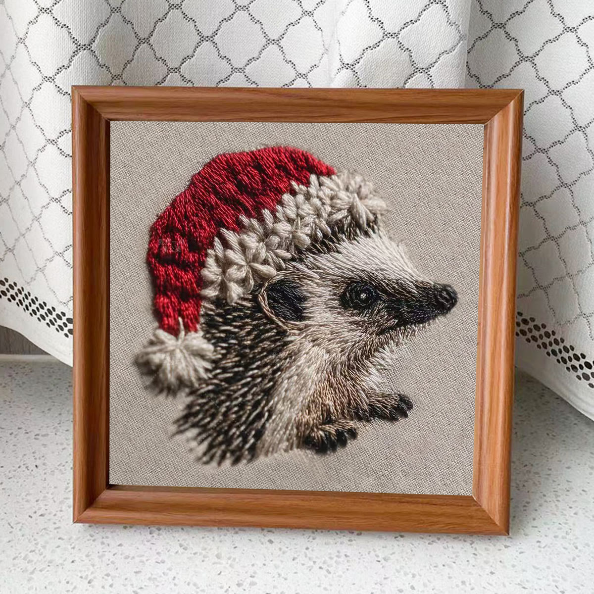 Rubbyoo Embroidery Kit - Hedgehog  Christmas Hat | Winter Woodland Animal | Christmas Stitch Art - Embroidery Kit Plus An Extra Frame - image 10