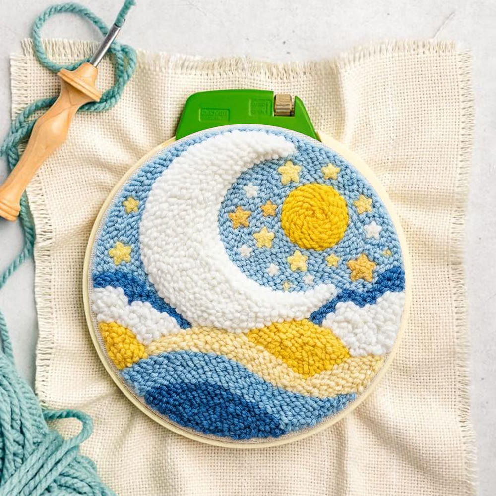 Starry Moon And Clouds Punch Needle Kit – Creative Diy Hoop Project | Unique Creative Project - image 3