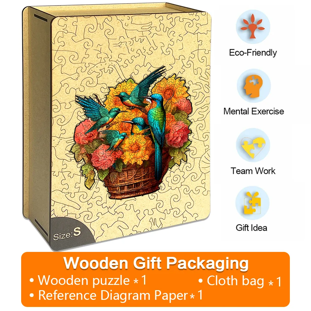 Flower Basket Hummingbird - Wooden Jigsaw Puzzles