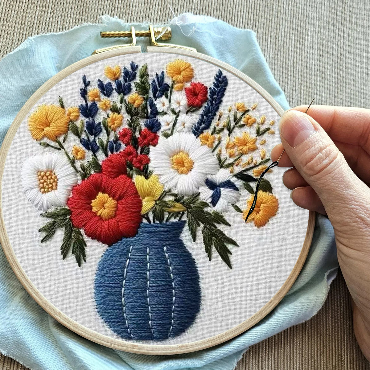 Rubbyoo Embroidery Kit - Bright Bouquet | Nice Desk Decor | Gift For Flower Lovers - image 10