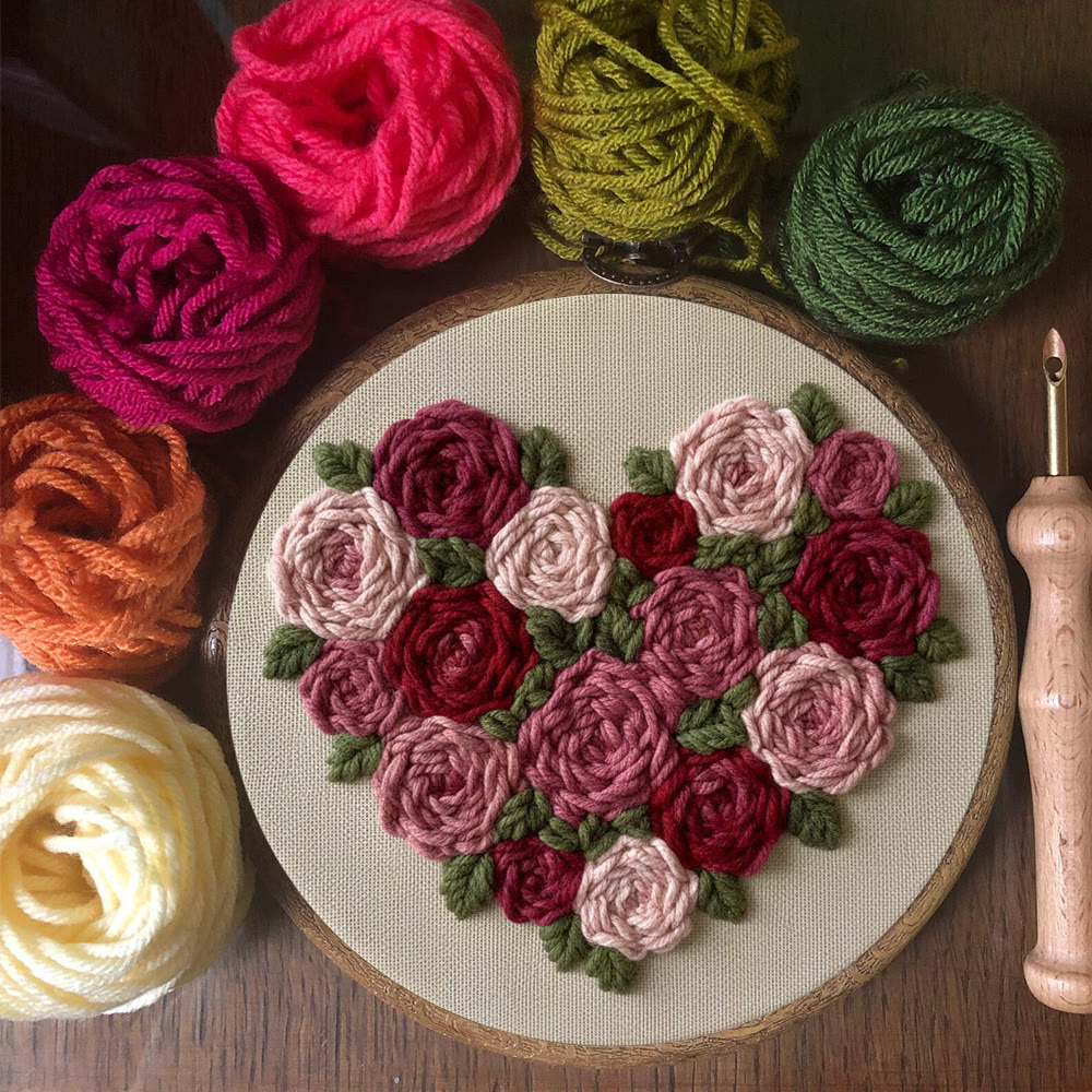 Heart-shaped Rose Bouquet Punch Needle Kit – Thoughtful Gift For Her | Exquisite Decorative Pendant - image 8