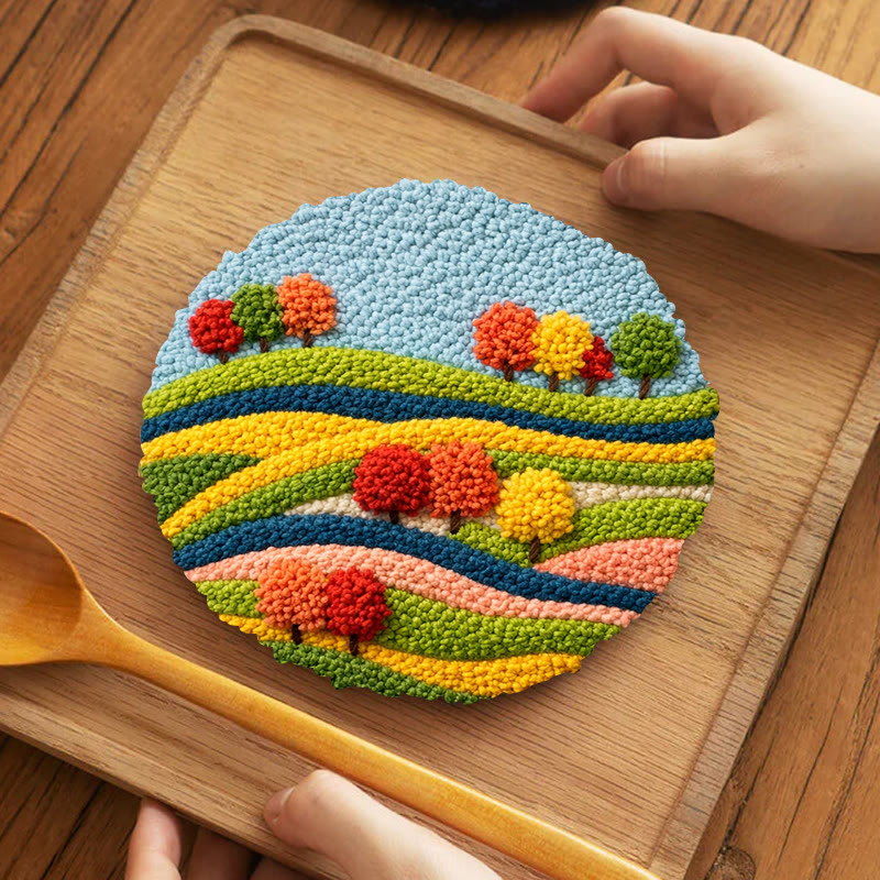 Autumn Field Punch Needle Kit - Joyful Craft Activity | Vibrant Home Statement - 5 inch Coaster Kit - image 4