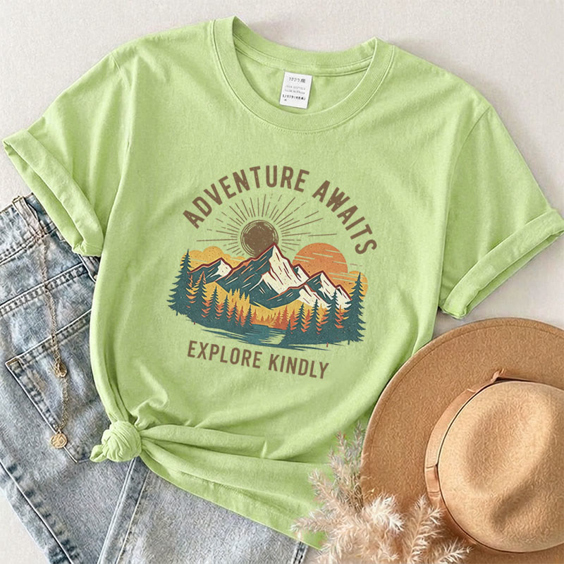 Rubbyoo Aoventure Awaits Graphic Tee - Hiking Camping Tee | Comfort Colors Shirt | Unisex Travel T-shirt - Matcha Green - 2XL - image 6
