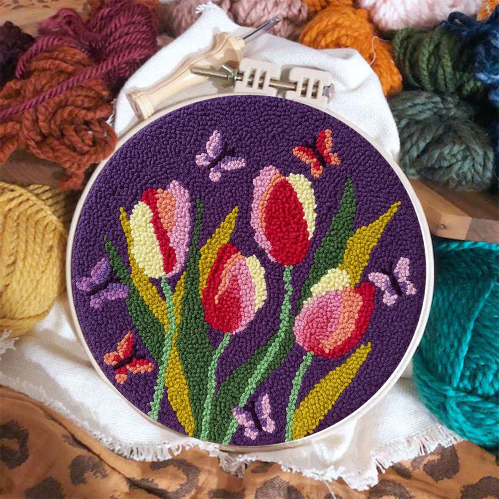 Butterflies And Tulips Punch Needle Kit - Unique Hoop Art | Nice Handmade Gift For Mom - image 7