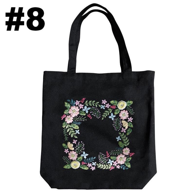 Embroidery Black Canvas Tote Bag Kits | Easy Craft For Beginners |  Diy Embroidered Flower Bags - #8 - image 9
