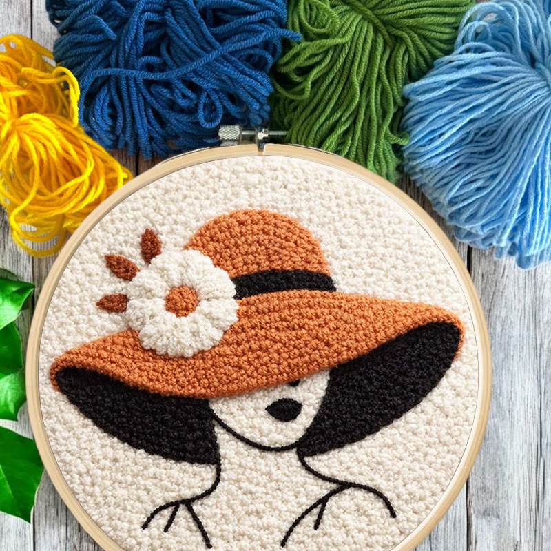 Floral Hat Lady Silhouette Punch Needle Kit - Fun Handcraft Option | Beginner Friendly Home Accent Pick - image 9