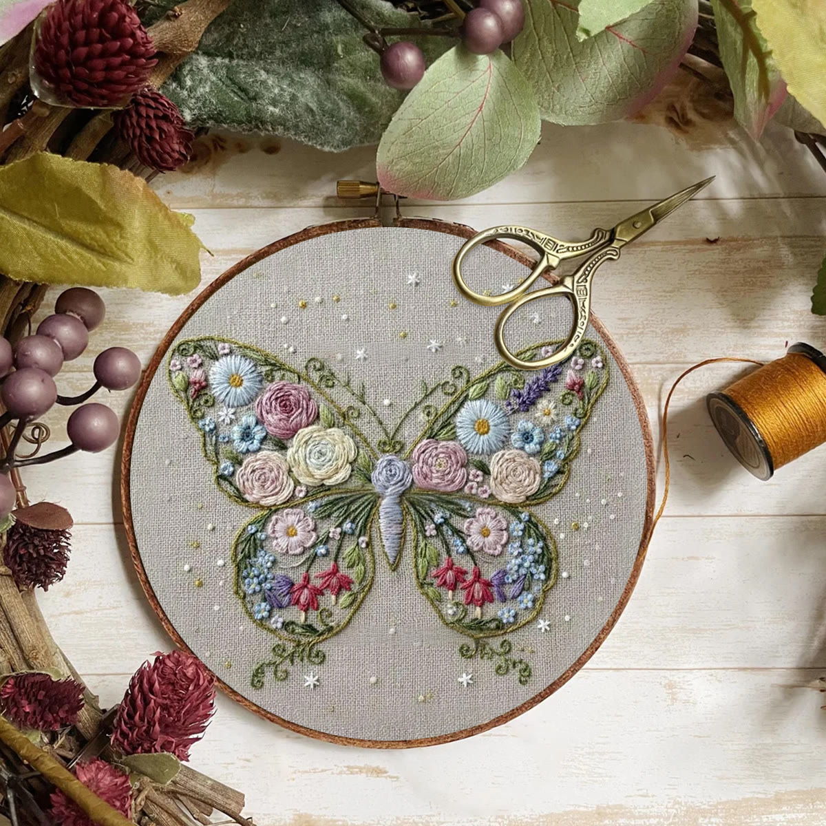 Rubbyoo Embroidery Kit - Butterfly In Bloom | Unique Handmade Collection | Floral Insect Hoop Art - image 5