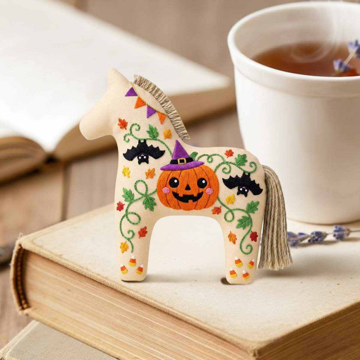 Rubbyoo Dala Horse Embroidery Kit - Pumpkin With Witch Hat | Spooky Gift For Kids | Spooky Keychain - image 6