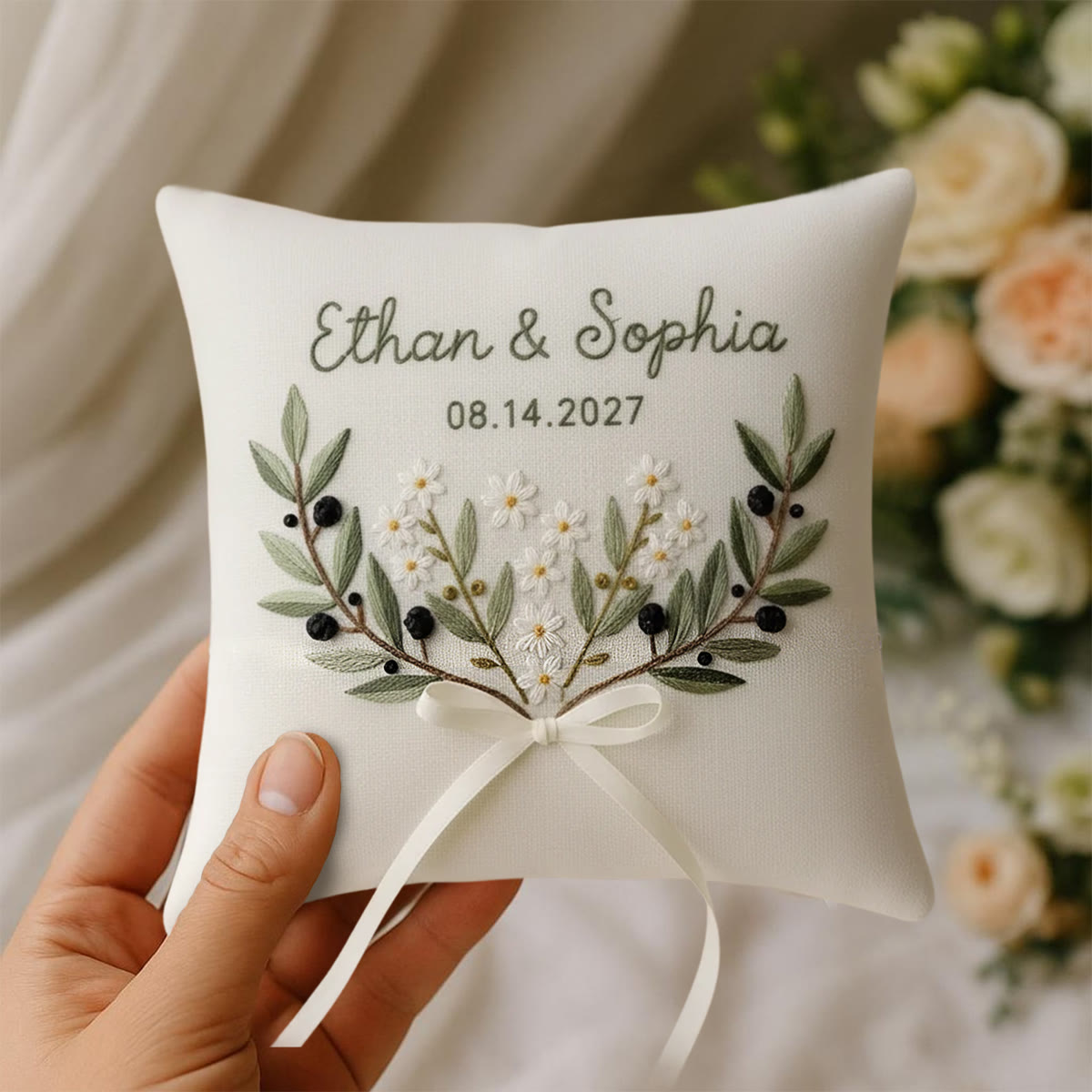 Rubbyoo Personalized Ring Bearer Pillow Embroidery Kit - Olive Branch White Bloom | Delicate Artisanal Handcraft | Thoughtful Milestone Gift - image 4