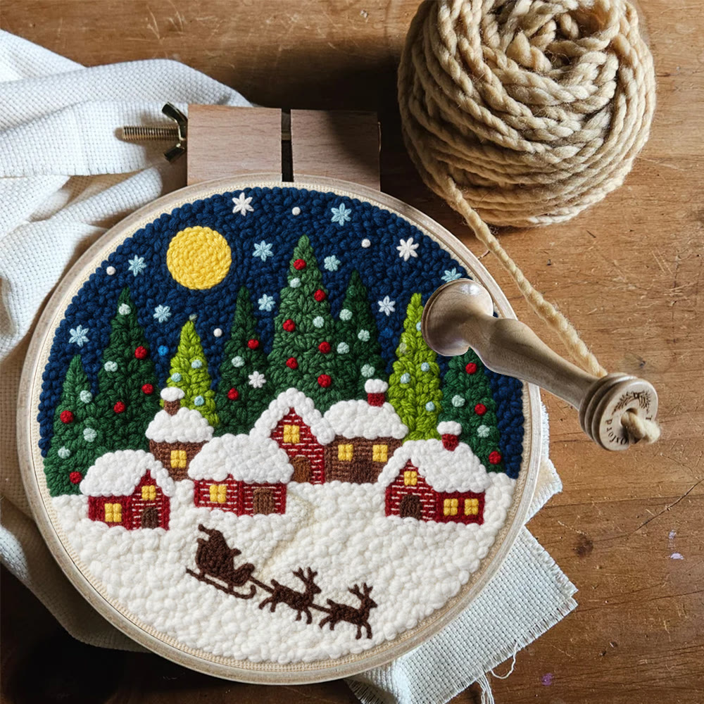 Moonlit Christmas Village Sled Punch Needle Kit – Beginner Hoop Art | Personalized Christmas Gift for Her - image 9
