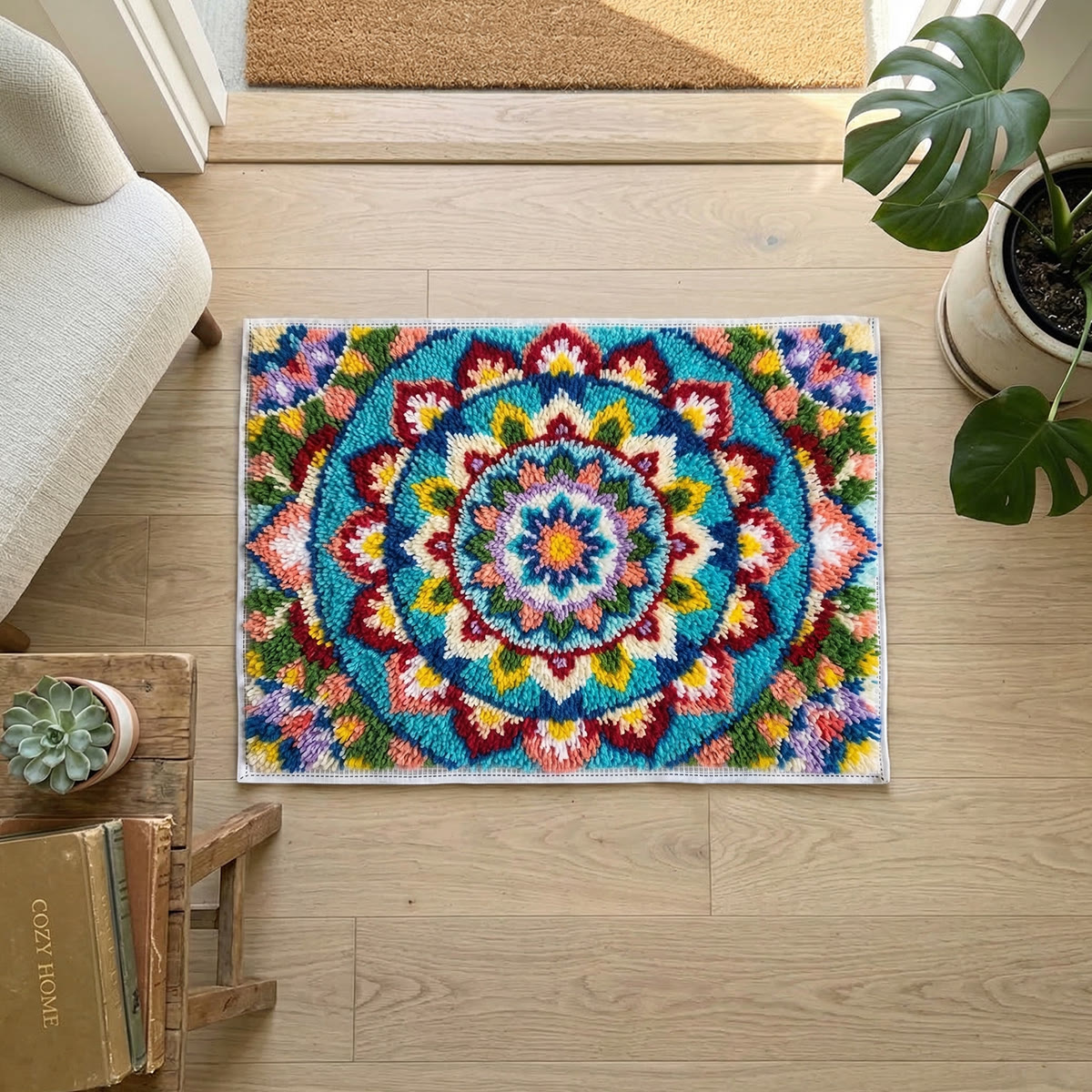 Rubbyoo Latch Hook Rug Kit - Mandala Design |  Diy Rug For Beginner | Handmede Outdoor Mat  - image 9