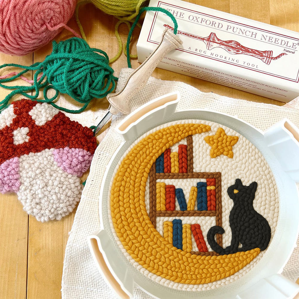 Moon Bookshelf and Black Cat Punch Needle Kit – Gifting Top Pick | Exquisite Hanging Decor - image 12