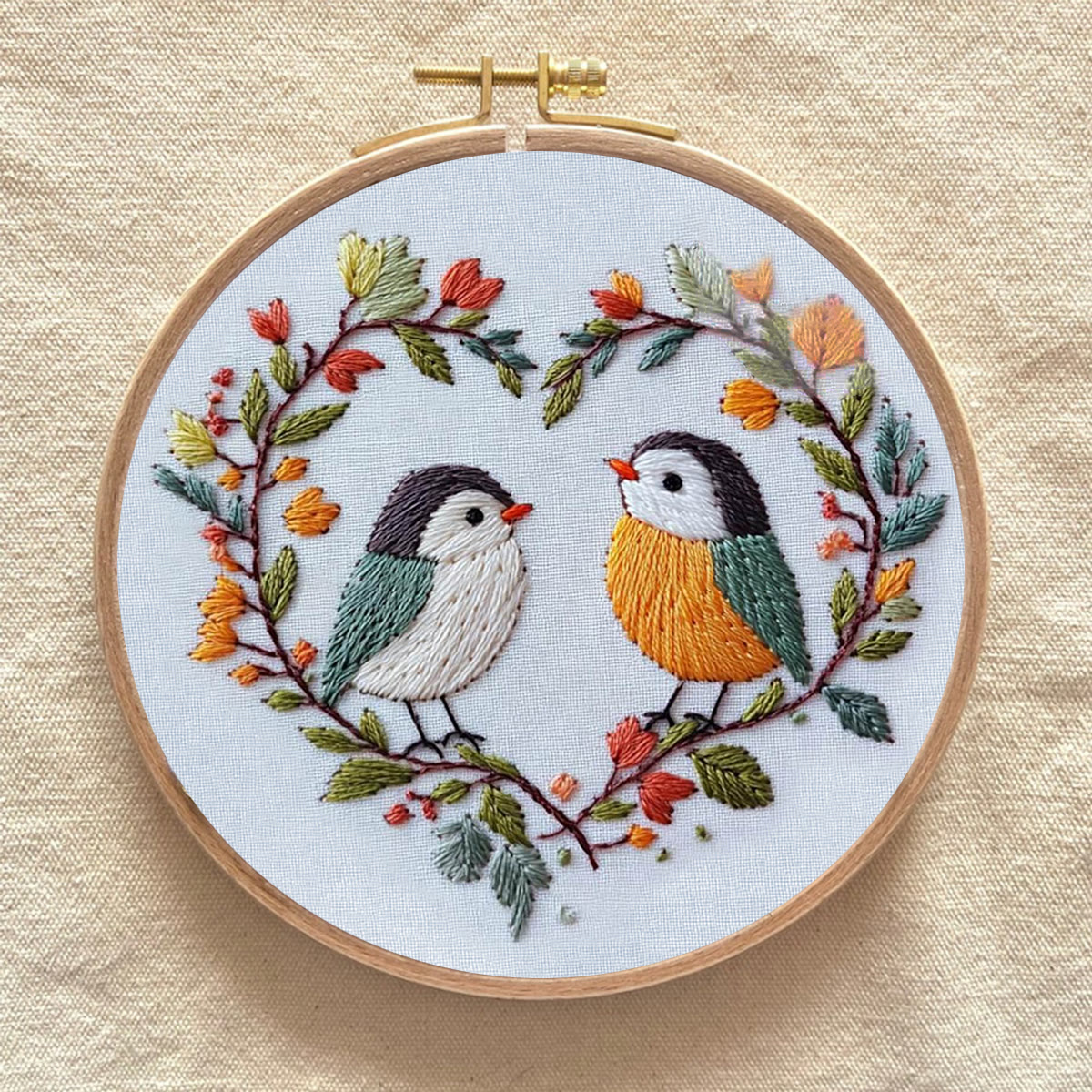 Rubbyoo Embroidery Kit - Two Birds In Heart Branch Wreath | Freshman-friendly Diy | Entry-level Handcraft - image 9