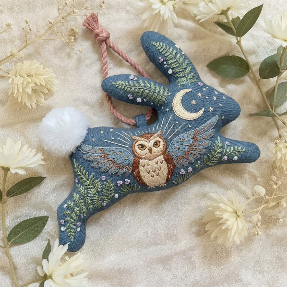 Rubbyoo Rabbit Embroidery Kit -  Owl Angel | Easy-to-do Hand-stitiched Project | Whimsical Owl Printing Keepsake - image 3