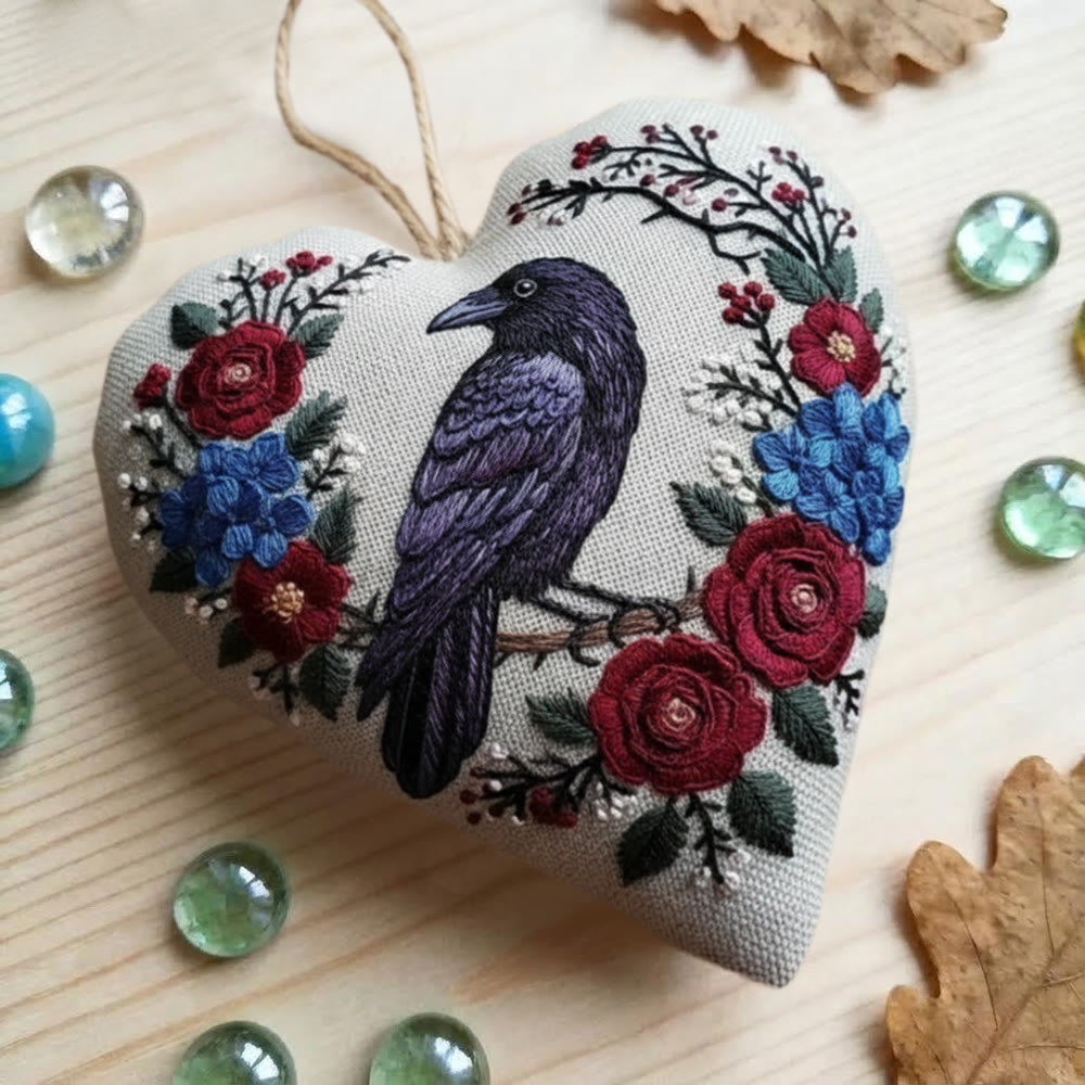 Rubbyoo Heart Embroidery Kit - Raven And Rose Wreath | Mysterious Craft | Elegant Home Accent - image 6