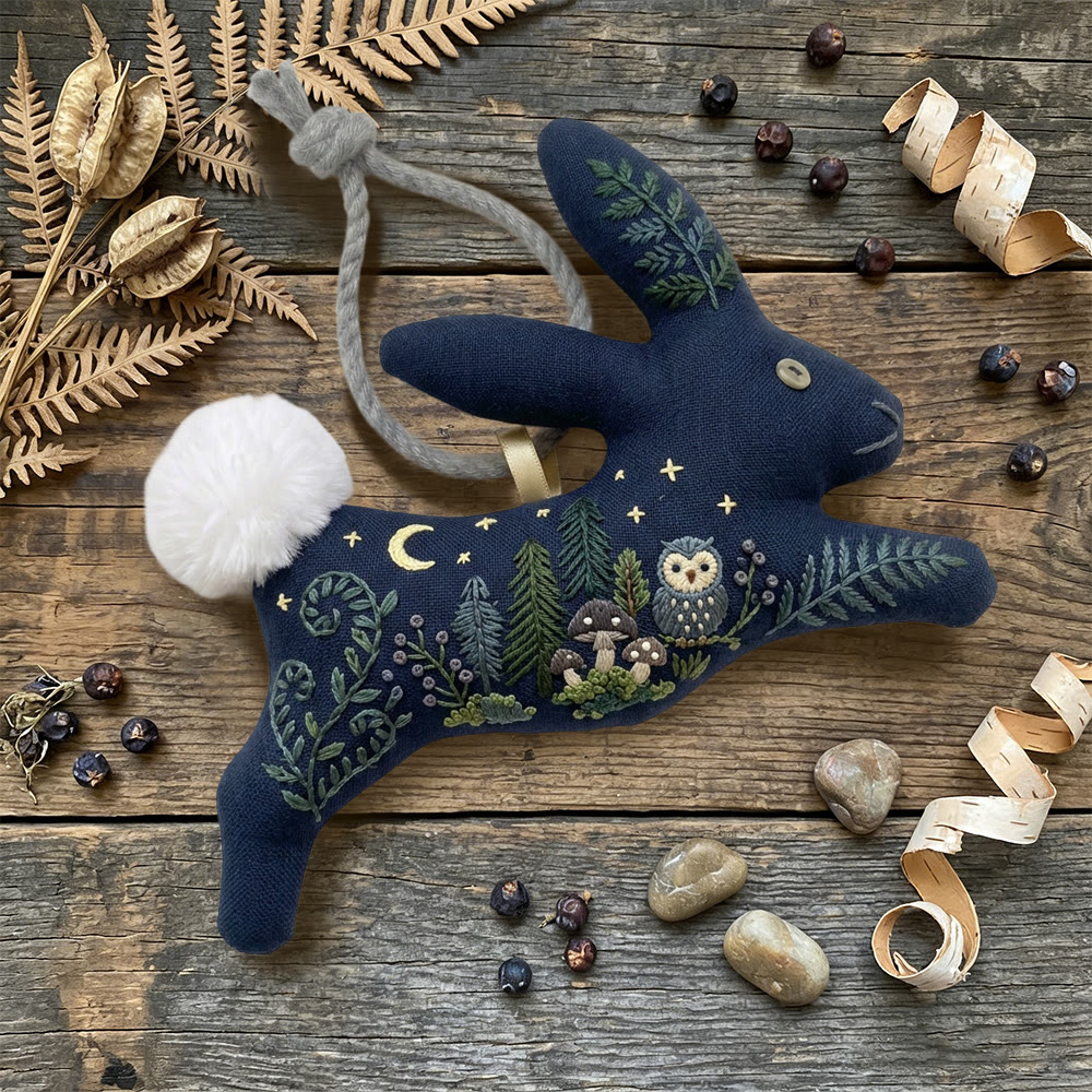 Rubbyoo Rabbit Embroidery Kit - Moon Owl And Pine | Simple Handwork | Unique Hanging Ornament - image 6