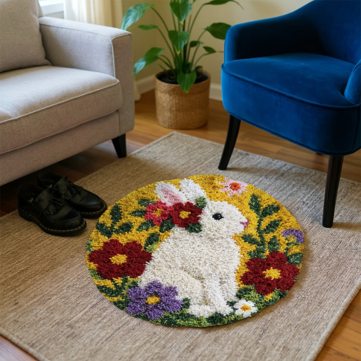 Rubbyoo Latch Hook Rug Kit - Floral Bunny | Adorable Animal Craft | Nice Handmade Easter Gift  - image 5