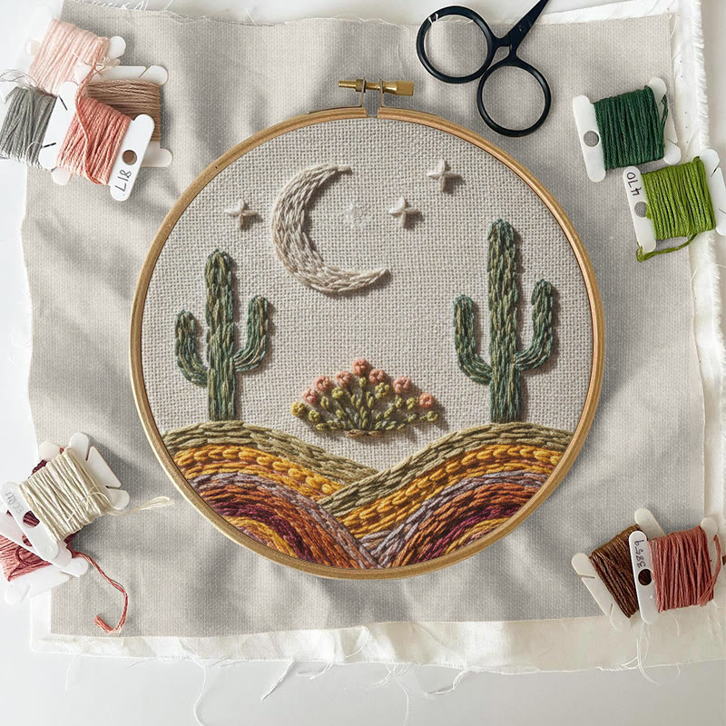 Rubbyoo Embroidery Kit - Night Cactus | Beginner-friendly Needle Art | Diy Home Decor - image 5